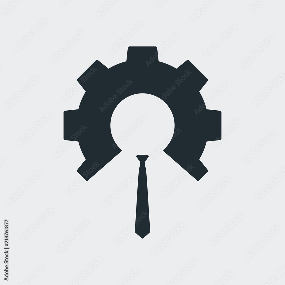 Icono plano engranaje con corbata en fondo gris Icono plano engranaje con corbata en fondo gris