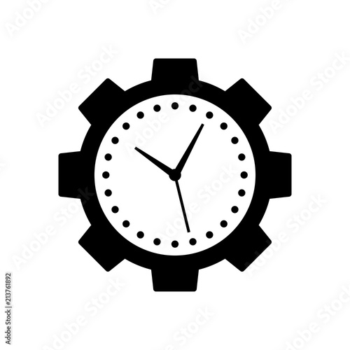 Icono plano engranaje con manecillas reloj en color negro