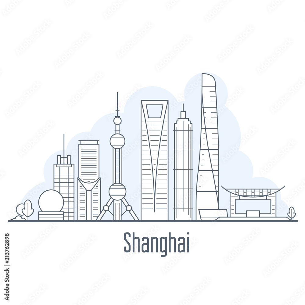 Obraz premium Shanghai city skyline - cityscape with landmarks in liner style