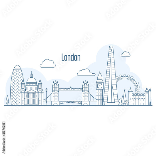 London city skyline - cityscape with landmarks in liner style