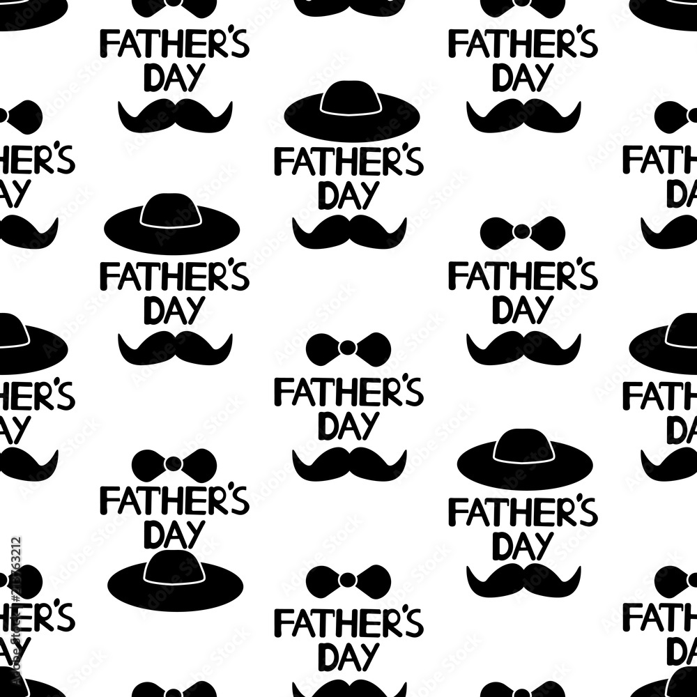 Happy Father's Day inscription with bow tie, paper mustache, hat