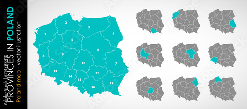 Wektorowa mapa województw w Polsce - KOLOR  photo