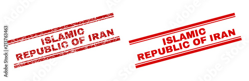 ISLAMIC REPUBLIC OF IRAN stamp seal watermark with distress and clean styles. Red vector rubber print of ISLAMIC REPUBLIC OF IRAN caption with dust texture.