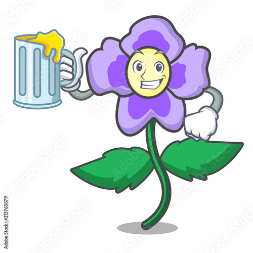 With juice pansy flower mascot cartoon