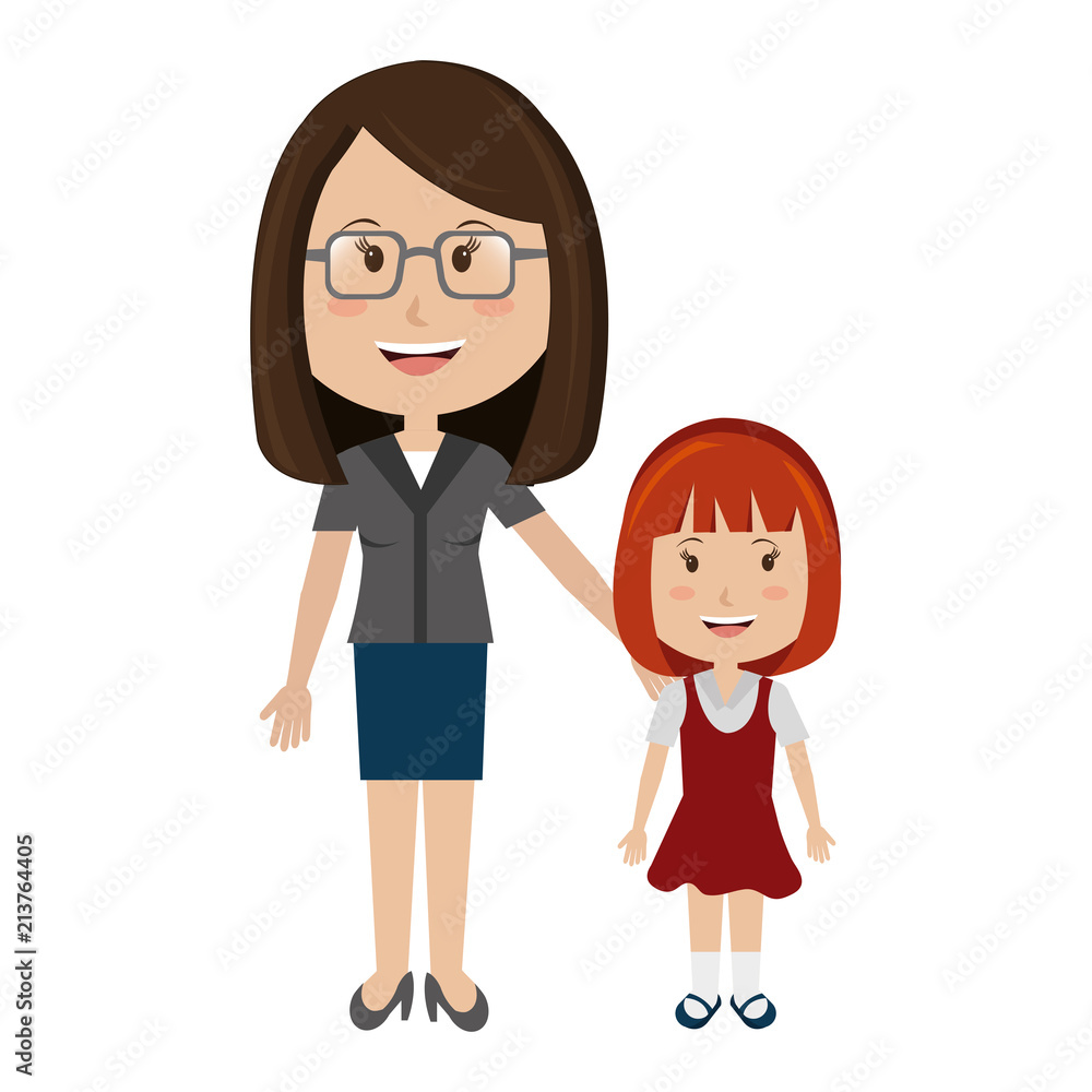 woman teacher with girl avatar character woman teacher with girl avatar character