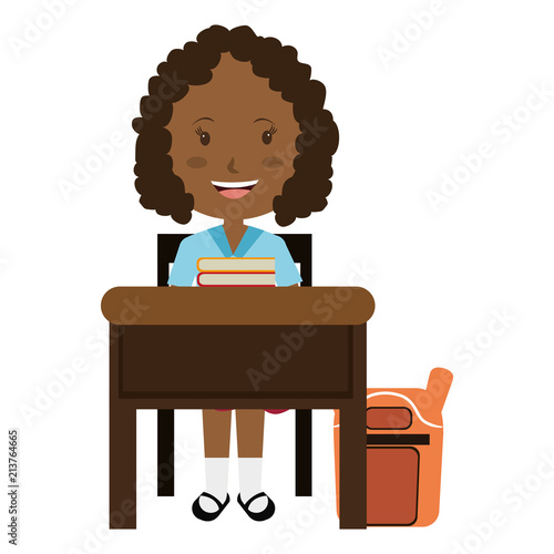 girl student with desk and schoolbag avatar character