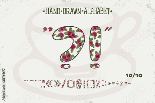 Alphabet romantic vintage design. English letters. Red roses Shabby chic style. Font vector typography. Hand drawn. EPS10