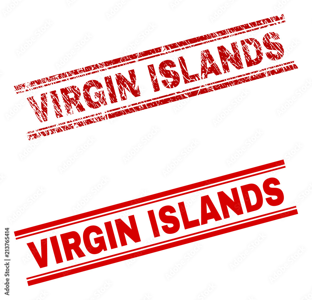 VIRGIN ISLANDS stamp seal watermark with distress and clean styles. Red vector rubber print of VIRGIN ISLANDS title with retro texture. Text title is placed between double parallel lines. VIRGIN ISLANDS stamp seal watermark with distress and clean styles. Red vector rubber print of VIRGIN ISLANDS title with retro texture. Text title is placed between double parallel lines.