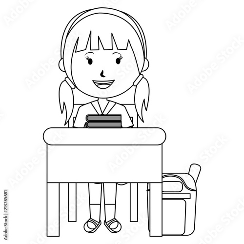 girl student with desk and schoolbag avatar character