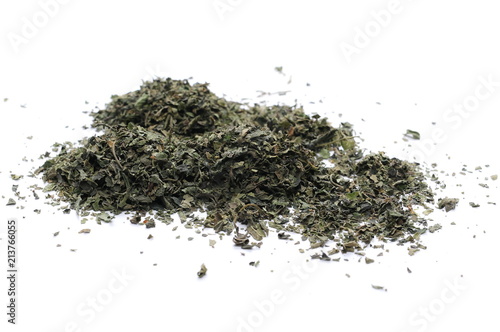 Dry, sliced nettle pile, isolated on white background