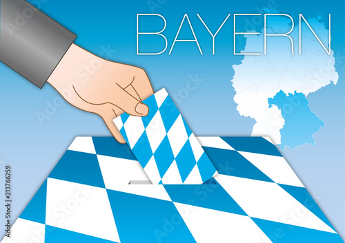 Bavaria Bayern voting ballot box with flag, map and symbols