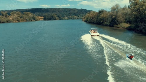4K aerial footage of water sports on the danube river