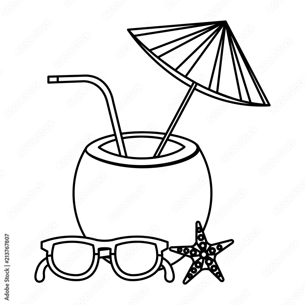 tropical coconut cocktail with starfish and glasses tropical coconut cocktail with starfish and glasses