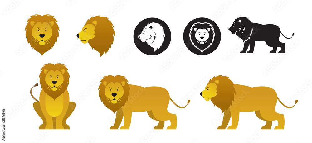 Lion Vector Set, Front View, Side View, Silhouette Stock Vector | Adobe