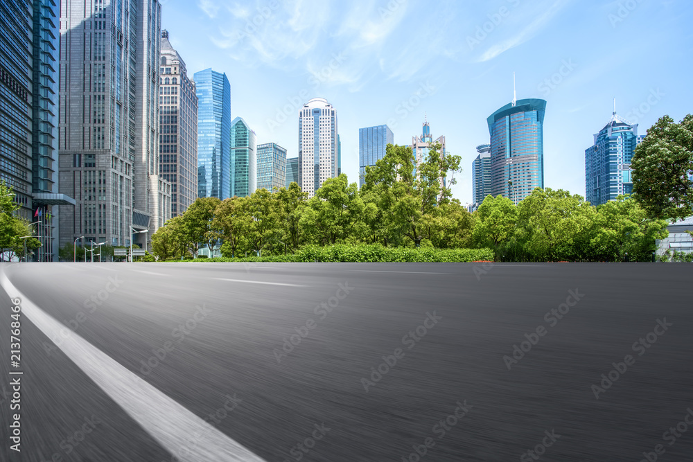 Road pavement and office building in commercial building, Shanghai Financial District