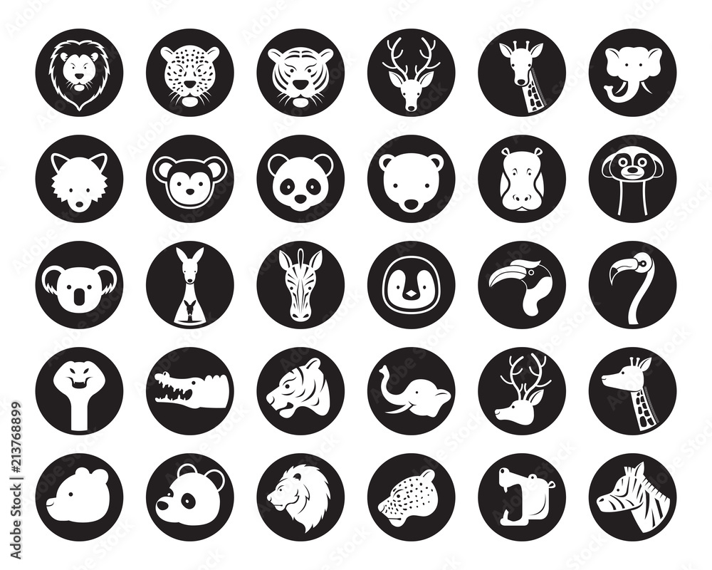Wild Animals Head Vector Silhouette Set, Zoo, Safari, Icons and Symbols  Stock Vector | Adobe Stock