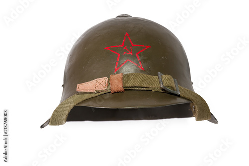 isolated military helmet of the Soviet army with the red star