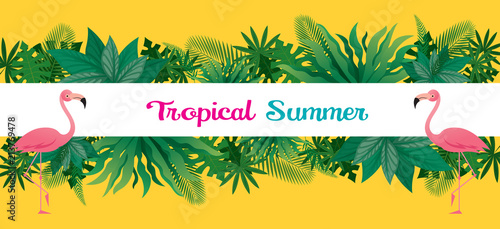 Pink Flamingo with Tropical Jungle Frame