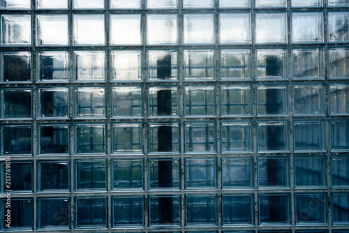 glass brick wall in business disctrict - photographed full frontal