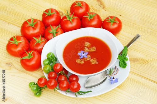 Tomato soup, Tomatensuppe, frische Tomaten, Textraum, copy space