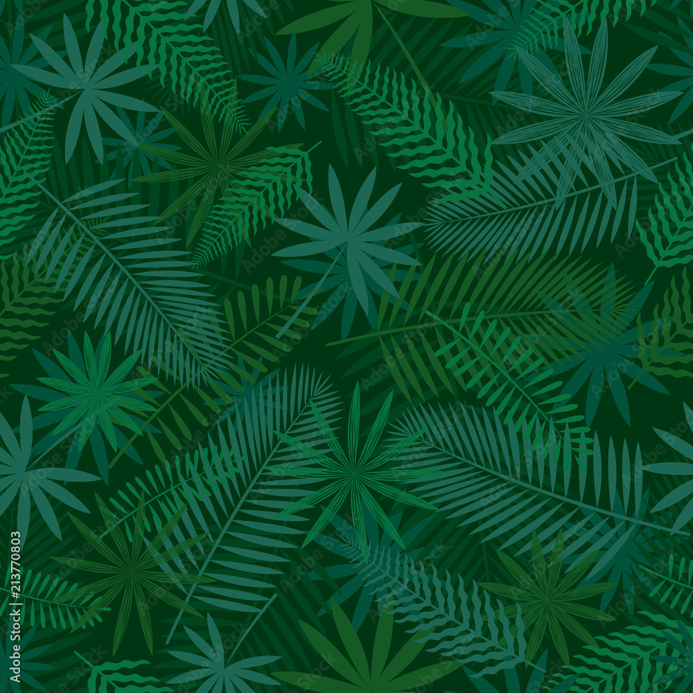 Tropical Jungle Seamless Pattern Background, Forrest, Rainforest, Plant and Nature 