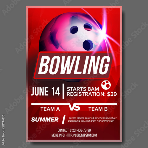 Bowling Poster Vector. Banner Advertising. Sport Event Announcement. Ball. A4 Size. Announcement, Game, League Design. Championship Layout Blank Label Illustration