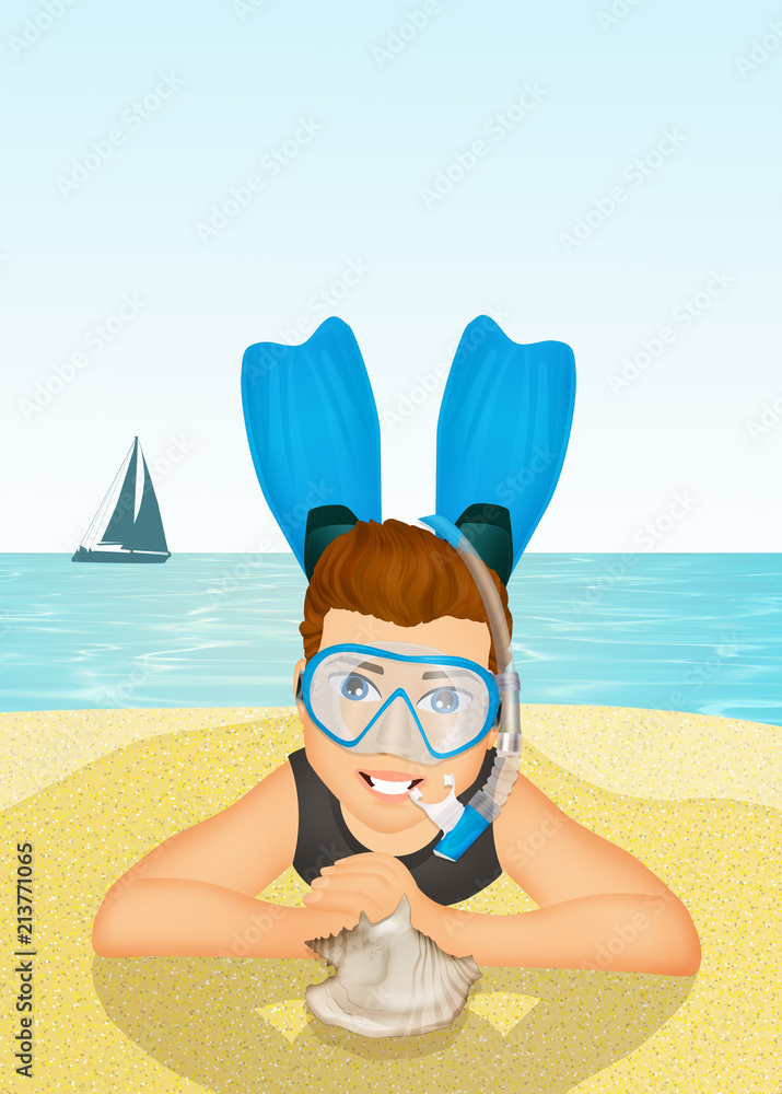 man with scuba mask and fins
