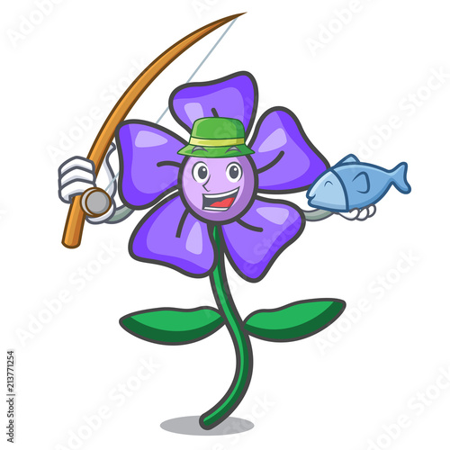Fishing periwinkle flower mascot cartoon