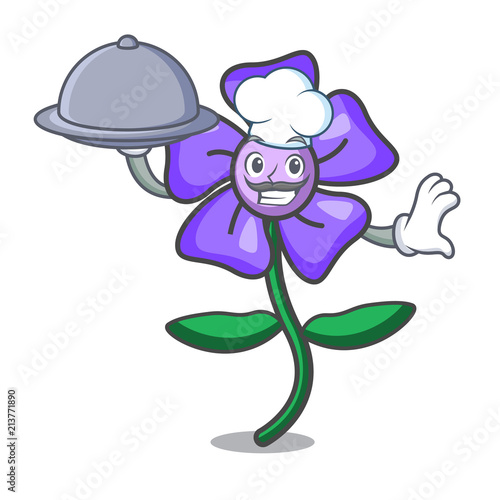 Chef with food periwinkle flower mascot cartoon