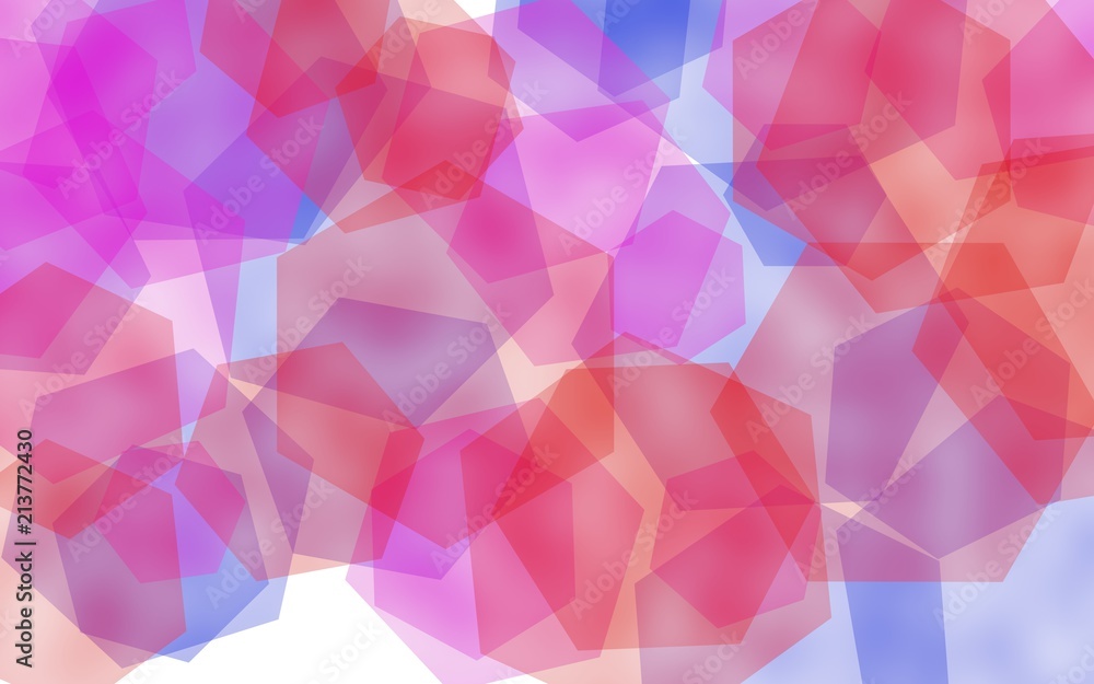 Obraz premium Multicolored translucent hexagons on white background. Pink tones. 3D illustration