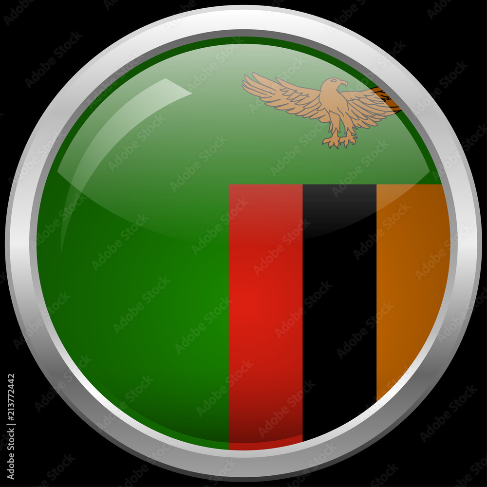 Fototapeta premium Zambian flag glass button vector illustration