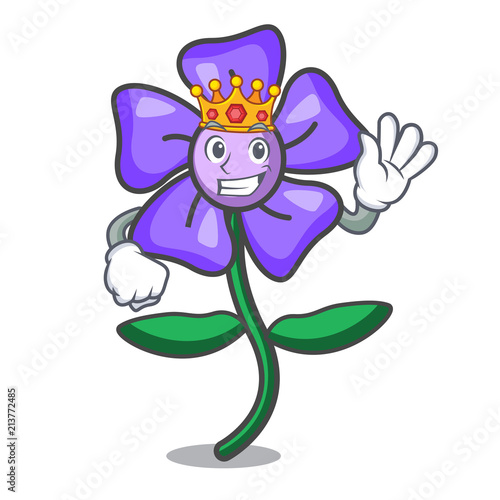 King periwinkle flower mascot cartoon