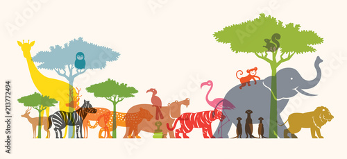 Group of Wild Animals, Zoo, Silhouette, Colourful Shape photo