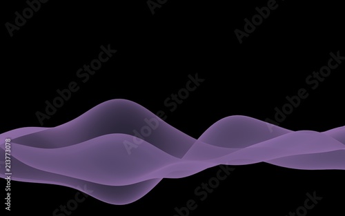 Fototapeta Naklejka Na Ścianę i Meble -  Abstract purple wave. Raster air background. Bright purple ribbon on dark background. Purple scarf. Abstract smoke. 3d illustration