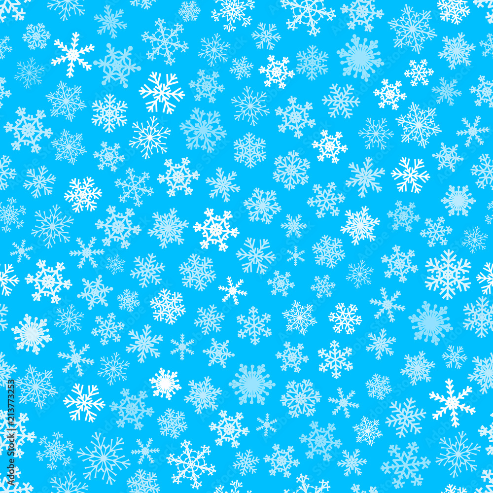 Christmas seamless pattern of snowflakes, white on light blue background. Christmas seamless pattern of snowflakes, white on light blue background.