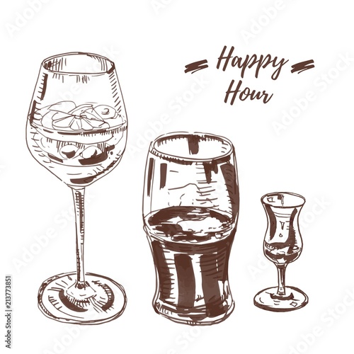 Cold drinks set: spritz cocktail, stout beer or cola and grappa