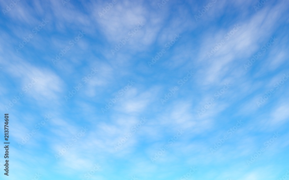 Cumulus white clouds in the clear blue sky in the morning. Blue sky background with white clouds. 3D illustration Cumulus white clouds in the clear blue sky in the morning. Blue sky background with white clouds. 3D illustration