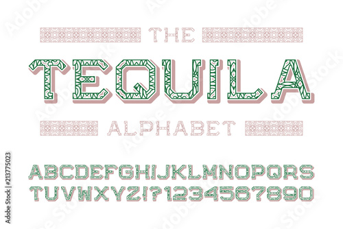 Tequila alphabet with numbers in mexican retro style.