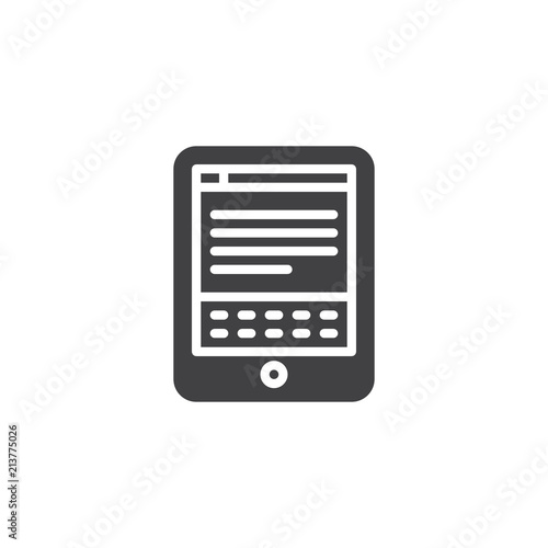 E-book reader vector icon. filled flat sign for mobile concept and web design. Electronic book reader tablet simple solid icon. Symbol, logo illustration. Pixel perfect vector graphics
