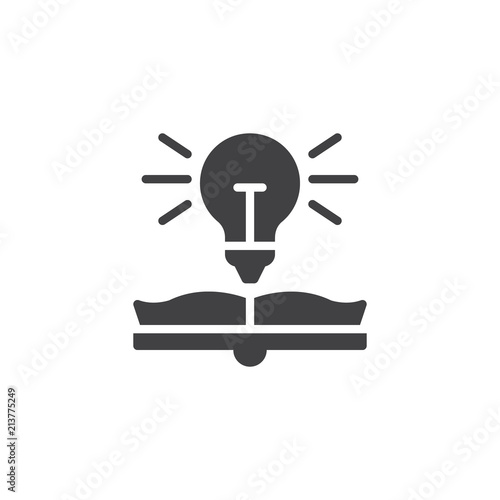 Book with light bulb vector icon. filled flat sign for mobile concept and web design. Idea lamp and book simple solid icon. Symbol, logo illustration. Pixel perfect vector graphics