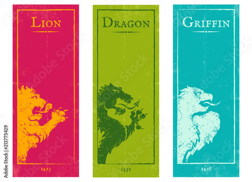 lion, griffin and dragon