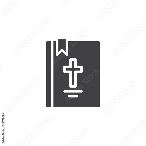 Bible book with cross vector icon. filled flat sign for mobile concept and web design. Holy Bible simple solid icon. Symbol, logo illustration. Pixel perfect vector graphics