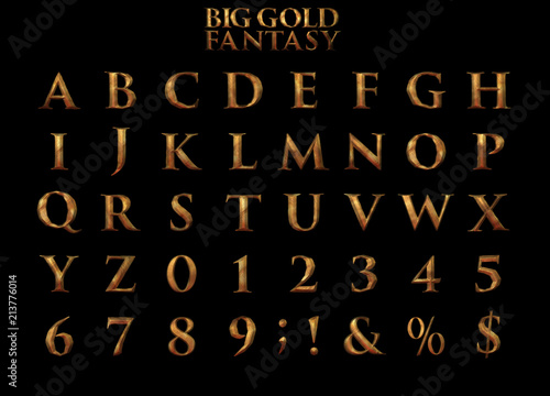 Big Gold Fantasy Alphabet 3D illustration