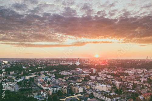 Sunmer sunset. Aerial view of Kaunas city center  Lithuania