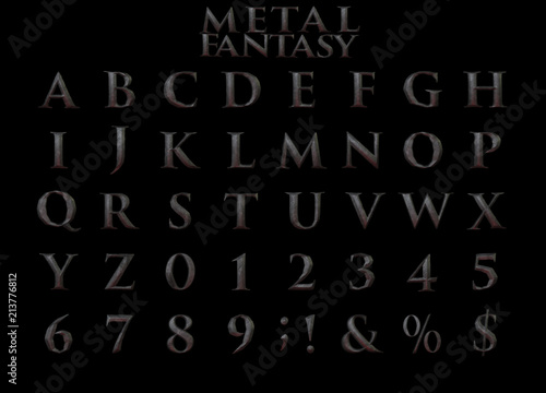 Big Metal Fantasy Alphabet 3D illustration