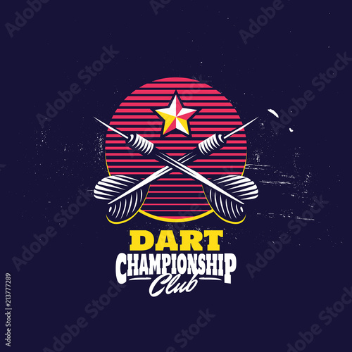 Darts team or sport club emblem design. Retro Dart badge logo.