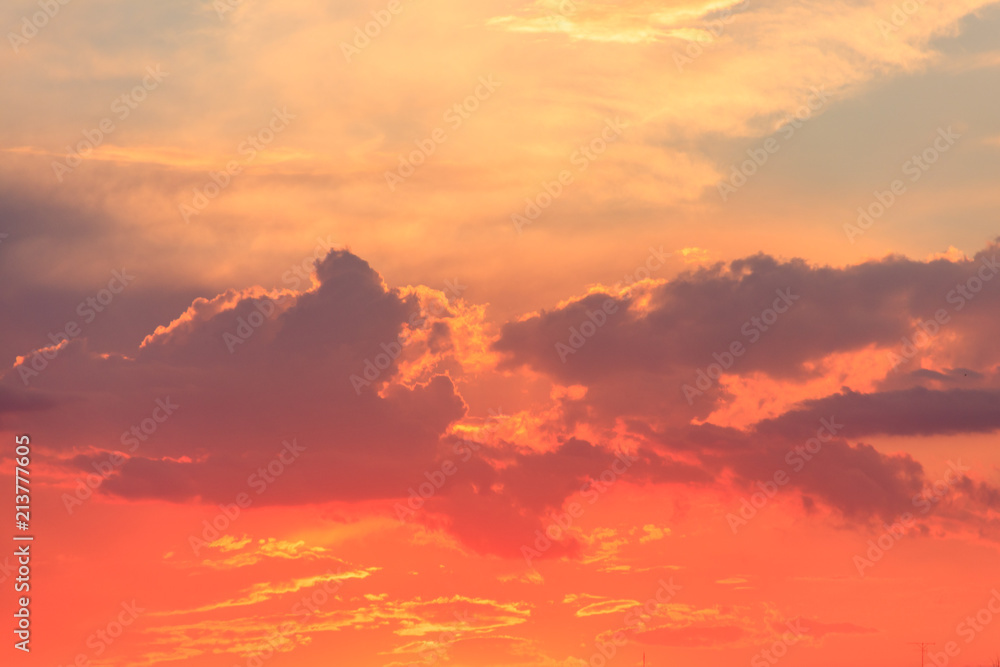 Fototapeta premium Beautiful orange sunset sky. Natural background