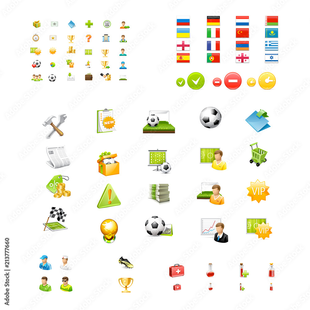 vector set of football icons shopping flags countries vector set of football icons shopping flags countries