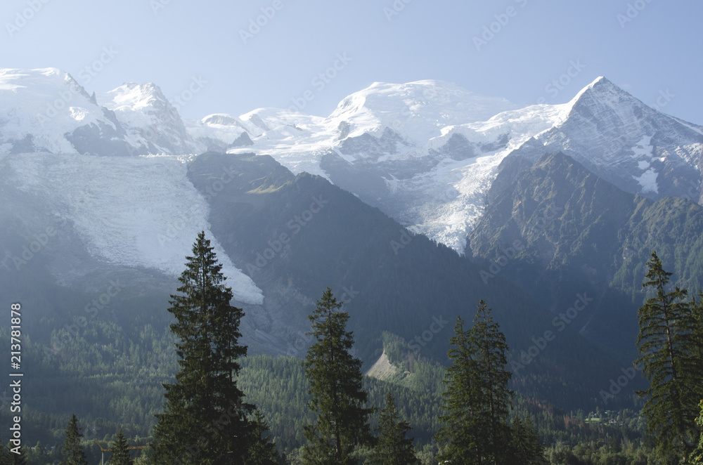 Obraz premium view of the snow-capped alpine massif from the Chamonix valley