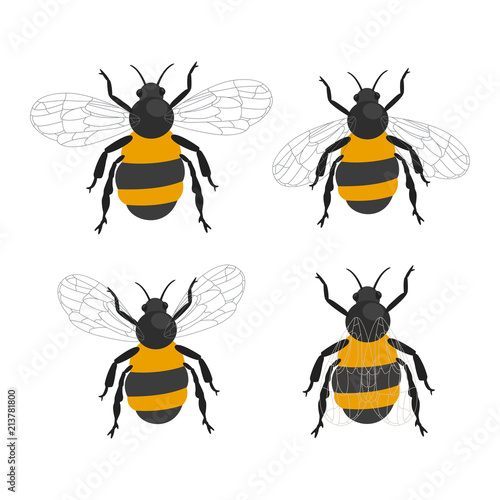 Bumble bee insects vector cartoon flat icons set isolated on a white background. © Roi_and_Roi